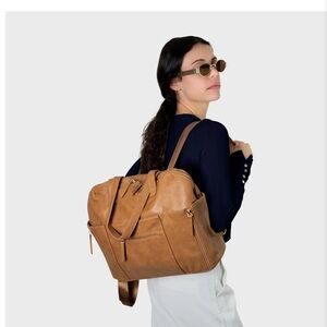 Tan Leather Tote Backpack Diaper Bag - Women